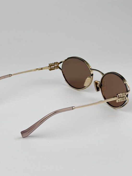 Miu Miu MU52YS ZVN20F BRAND NEW Sunglasses Pink Gold Mirror Silver Oval Unisex main image 11